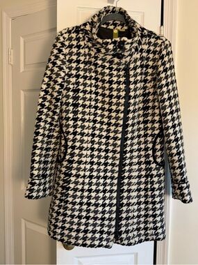Soia & Kyo VintageHoundstooth Wool Coat 80% Wool Asymmetric Zip Circle Pockets L